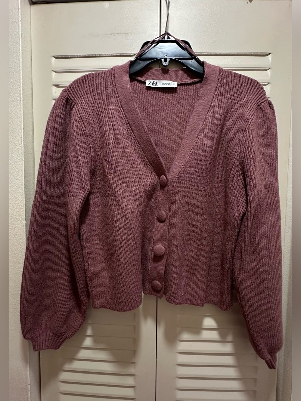 ZARA Rosewood Button-Front Ribbed Cardigan
